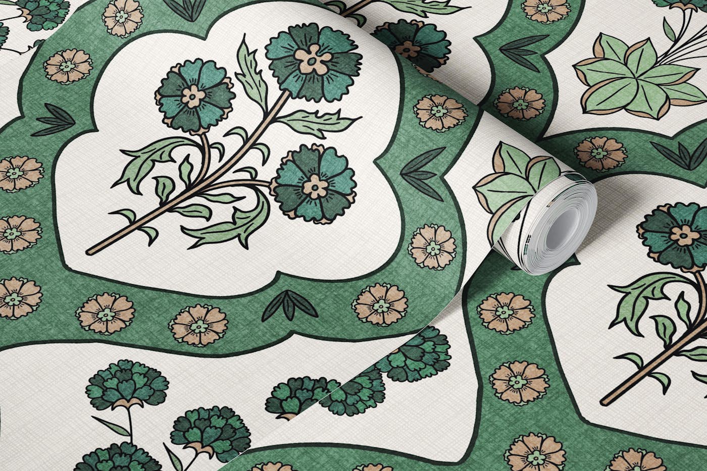 Verdant Floral Medallion in Sage wallpaper roll