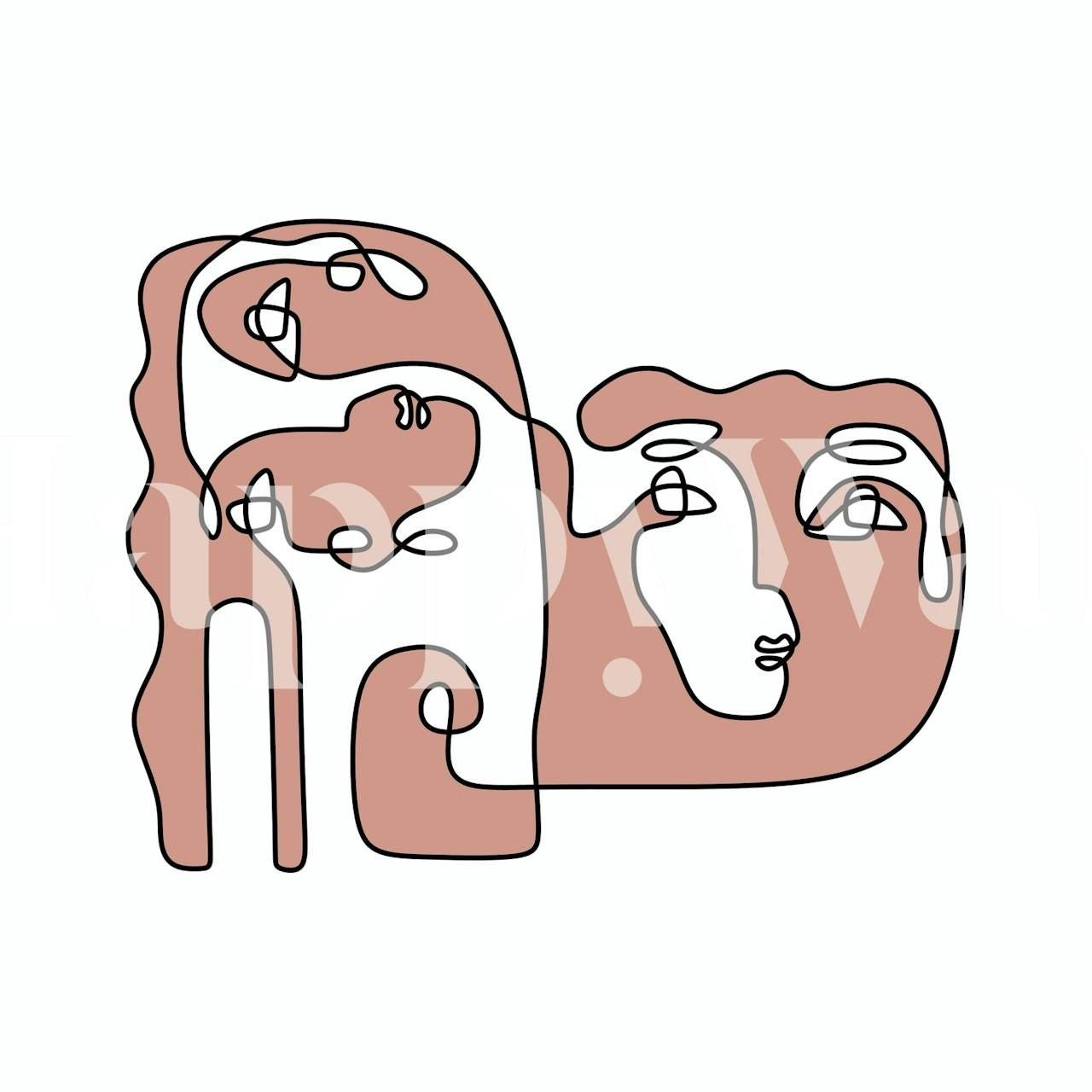 Abstract line art wallpaper featuring terracotta and white shapes and faces