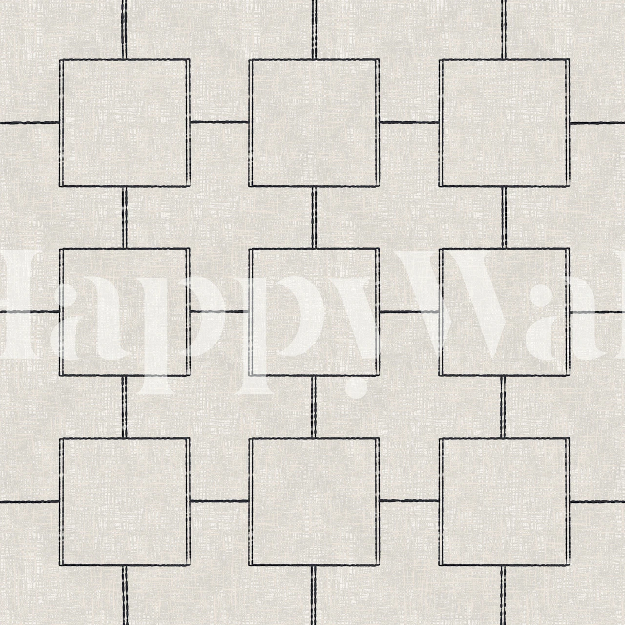 Soft taupe contemporary square grid wallpaper in a room