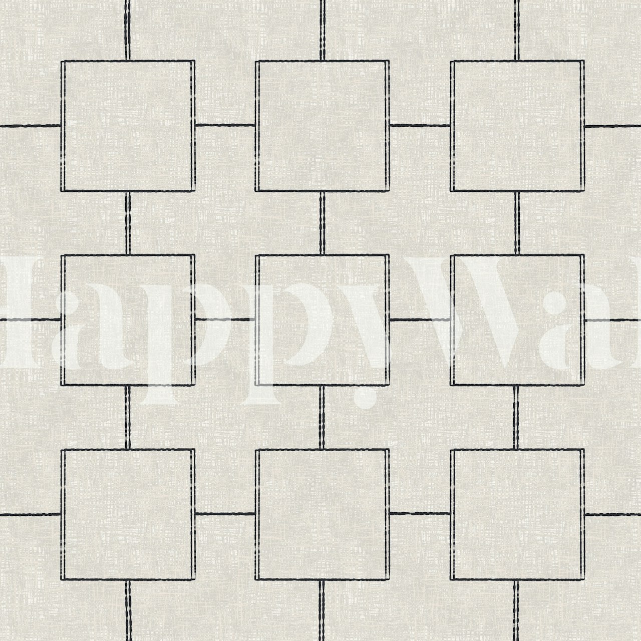 Soft taupe contemporary square grid wallpaper in a room