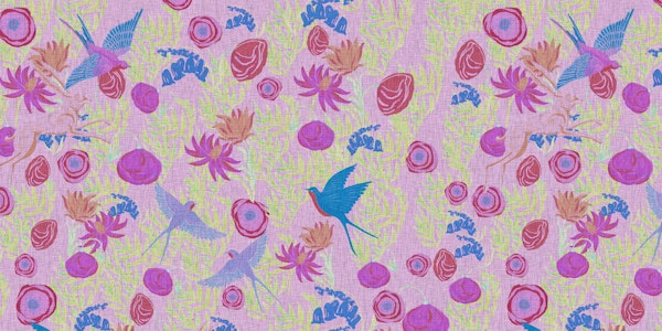 Poppies and Swallows Pink Mural