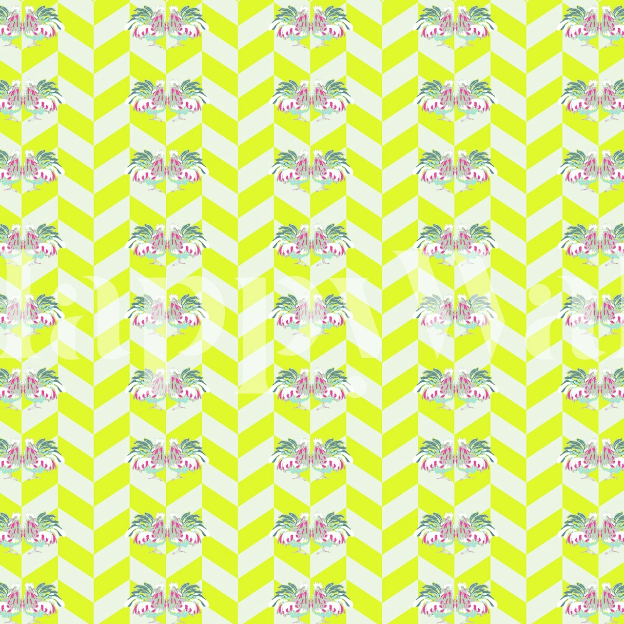 Roosters wallpaper in a colorful room