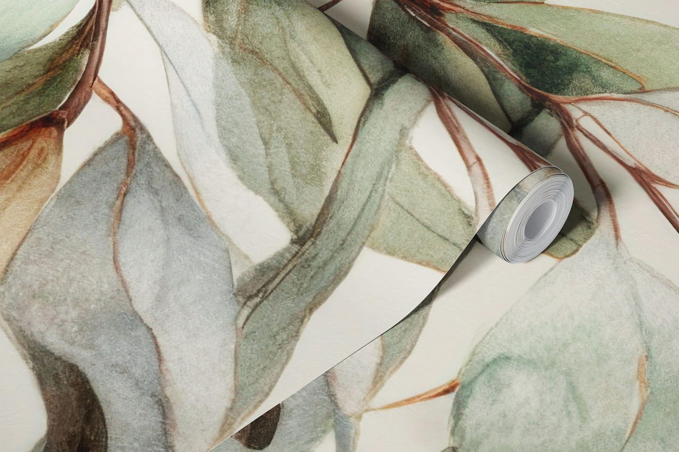 Soft Eucalyptus Branches Watercolor wallpaper roll