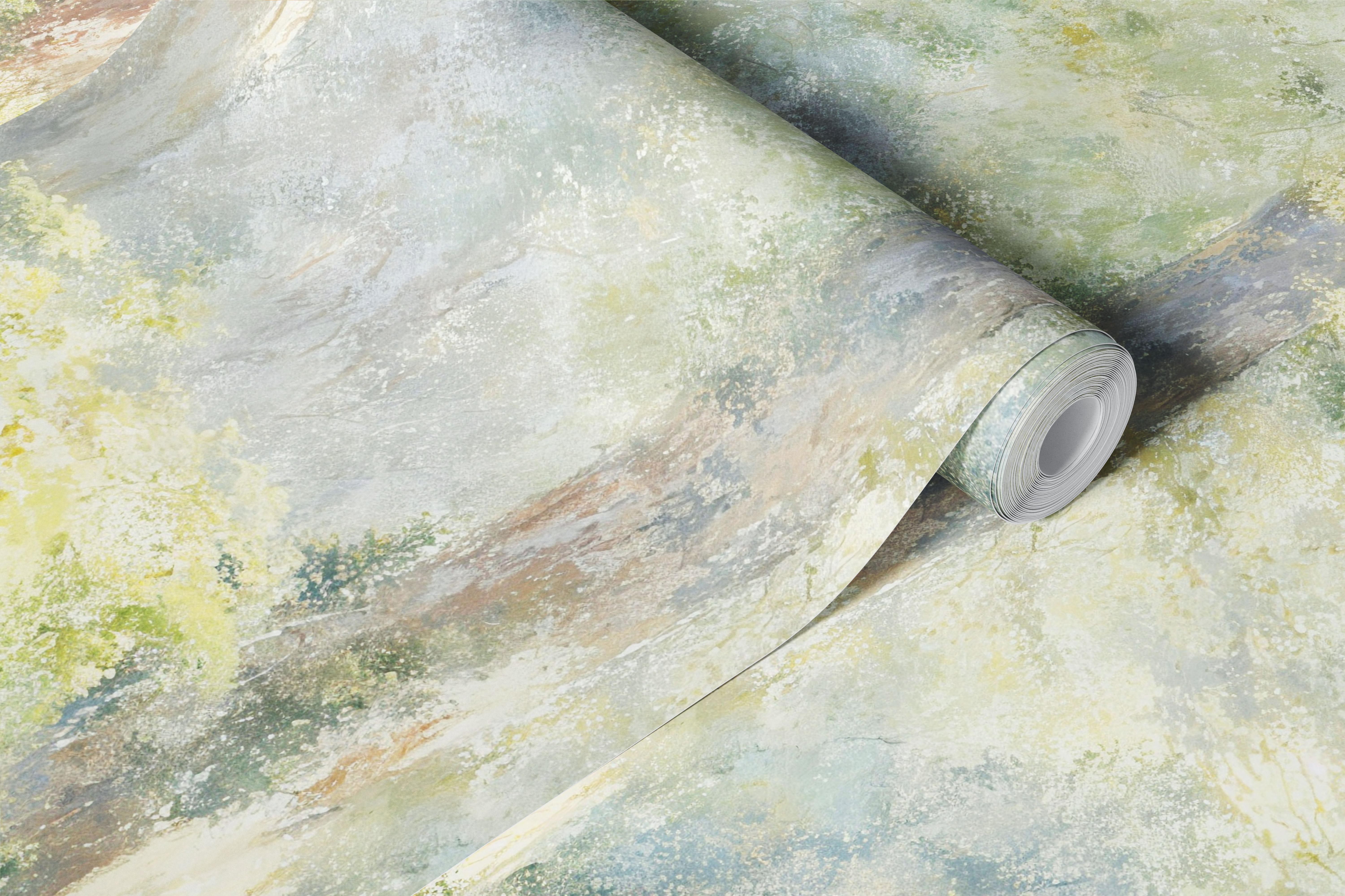 Floral garden landscape in soft pastels wallpaper