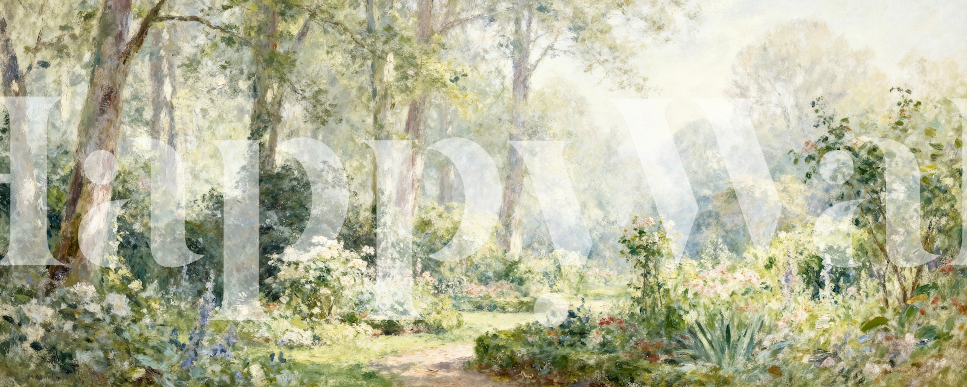 Tapeta Tranquil Garden Retreat wyeksponowana w pomieszczeniu