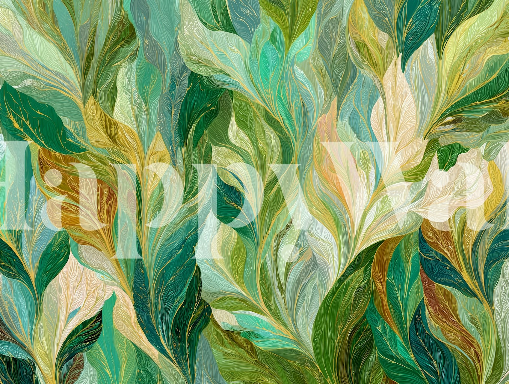 Green and beige leafy pattern wallpaper