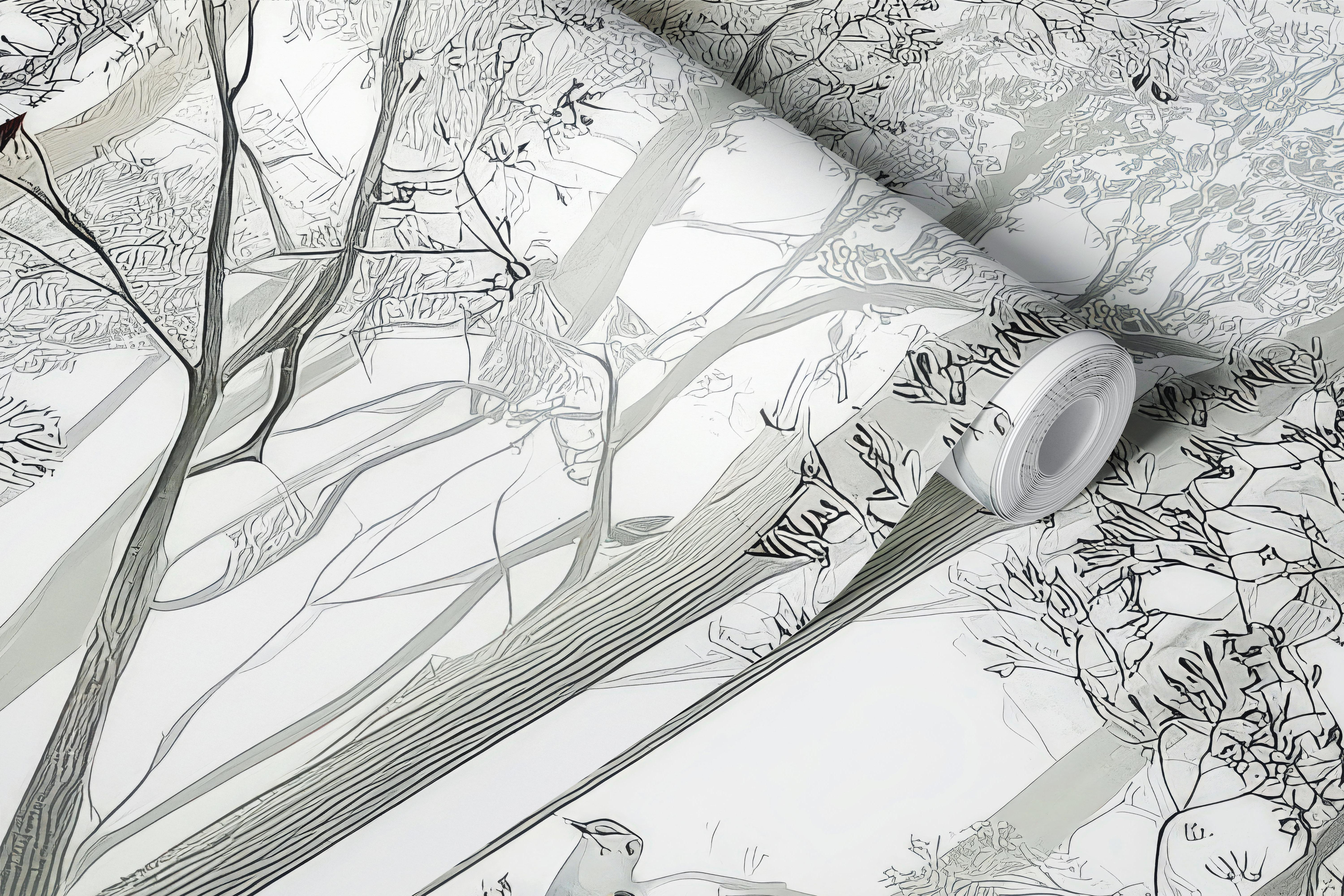 Wall mural featuring a serene forest with birds