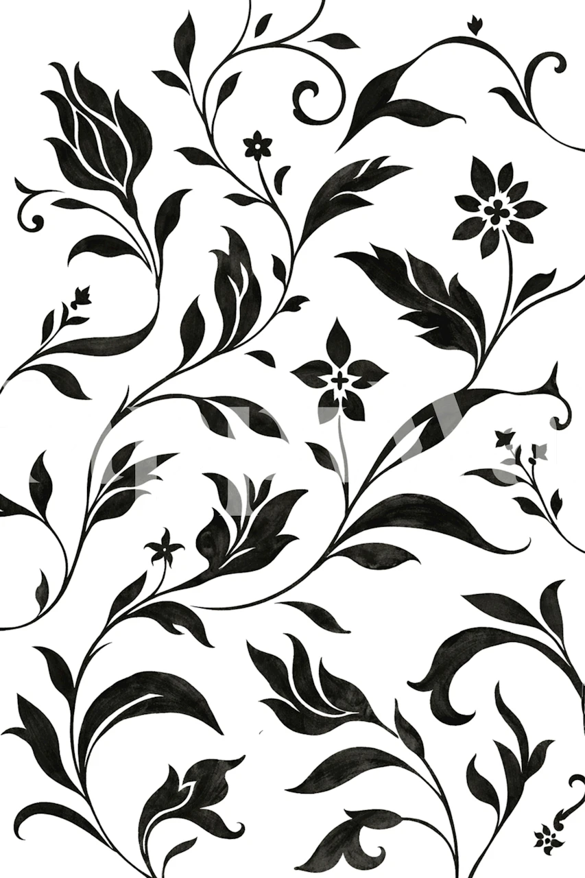 Black floral design on white background wallpaper