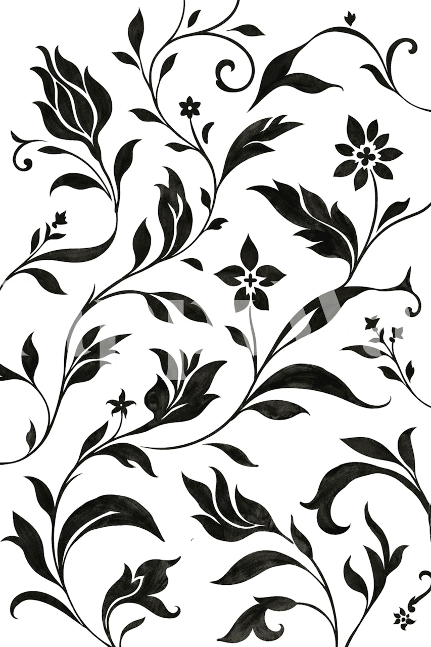 Black floral design on white background wallpaper