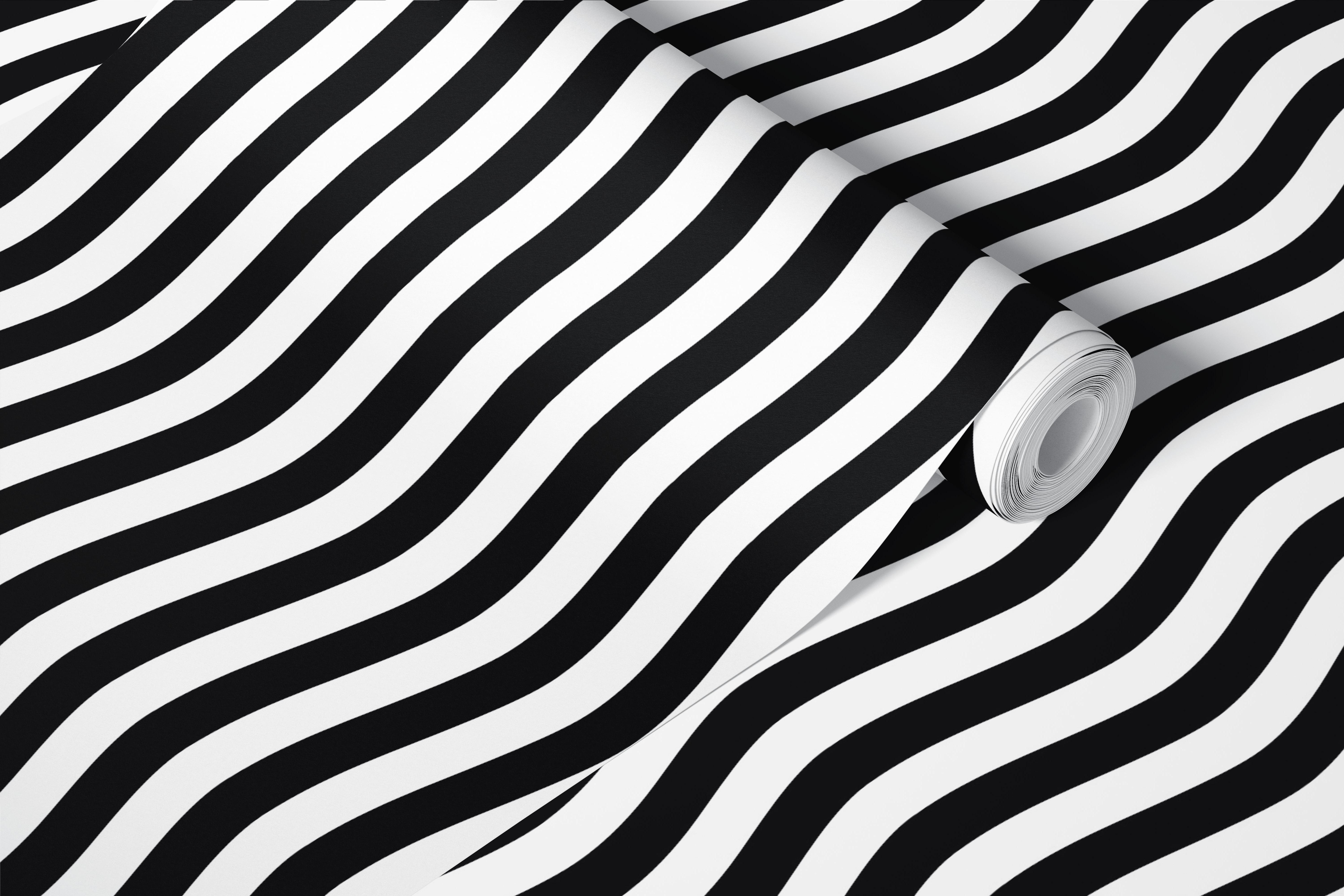 Bold Abstract noir et blanc bandes ondulées papier peint