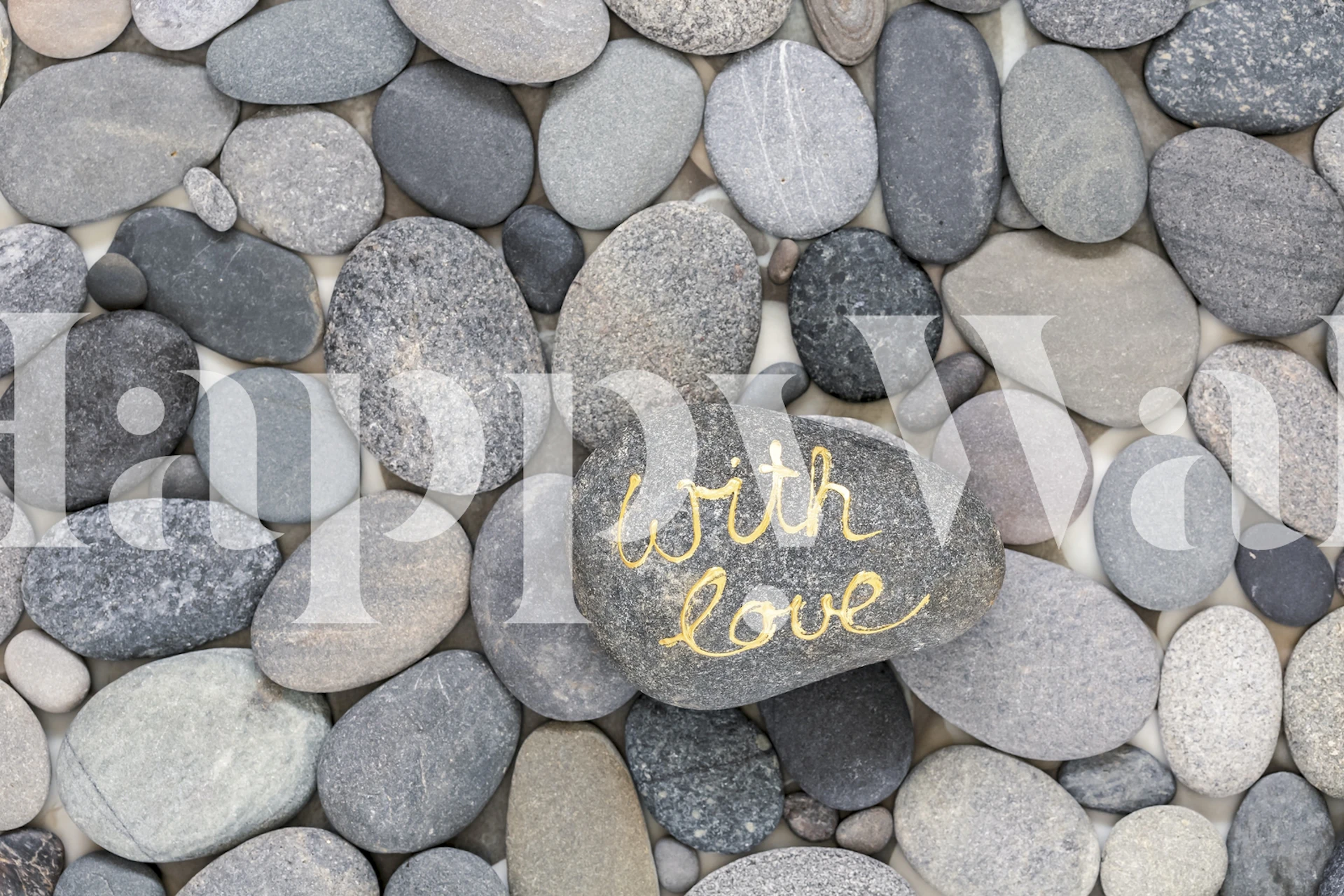 Pebble stone pattern in gray tones with golden text wallpaper