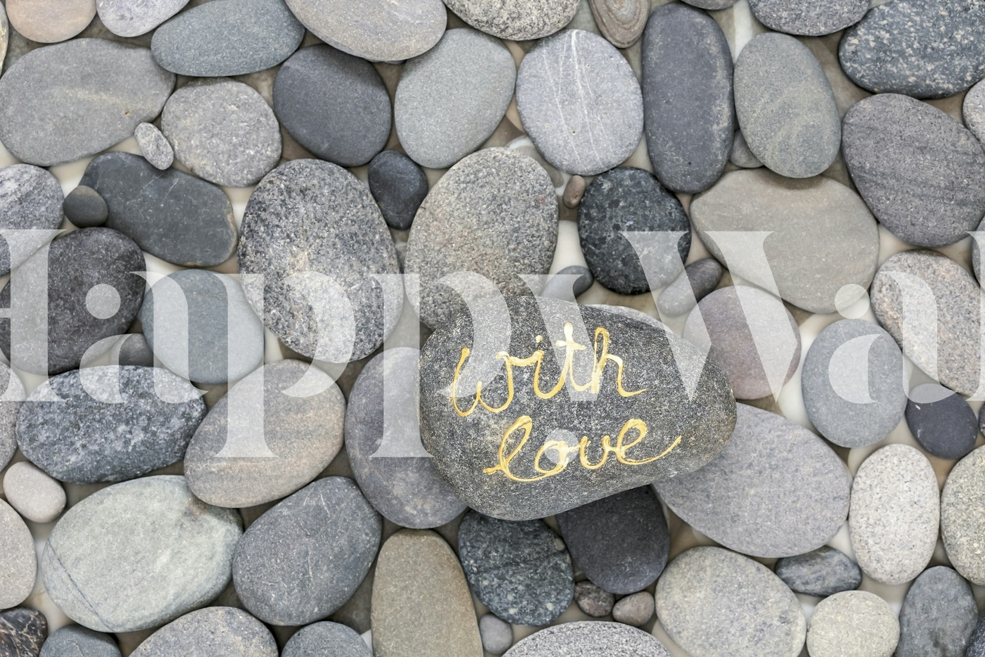 Fundo de seixo com uma inscrição dourada com amor para decoração de mural de parede