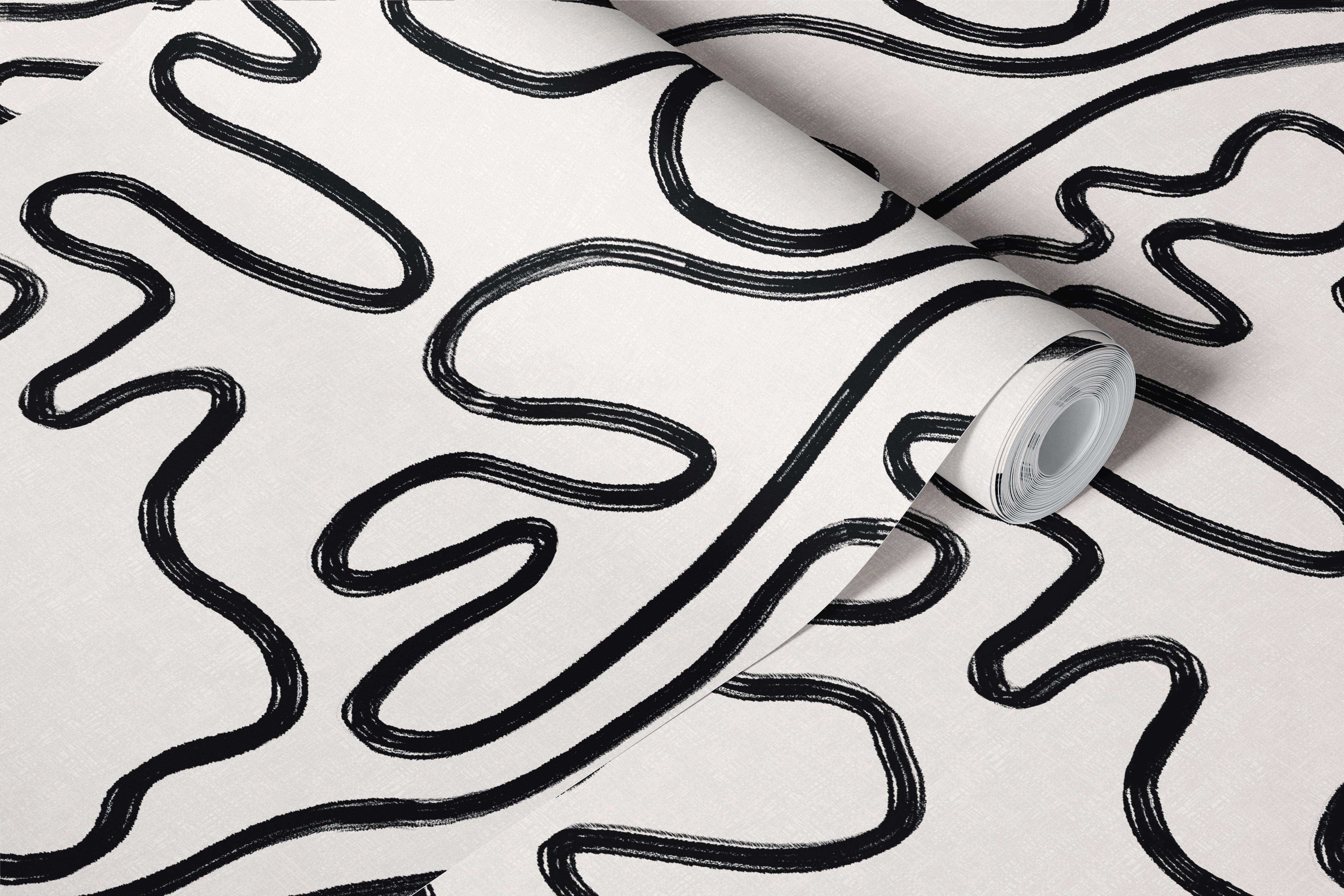 Monochrome Abstract Swirls wallpaper in a room