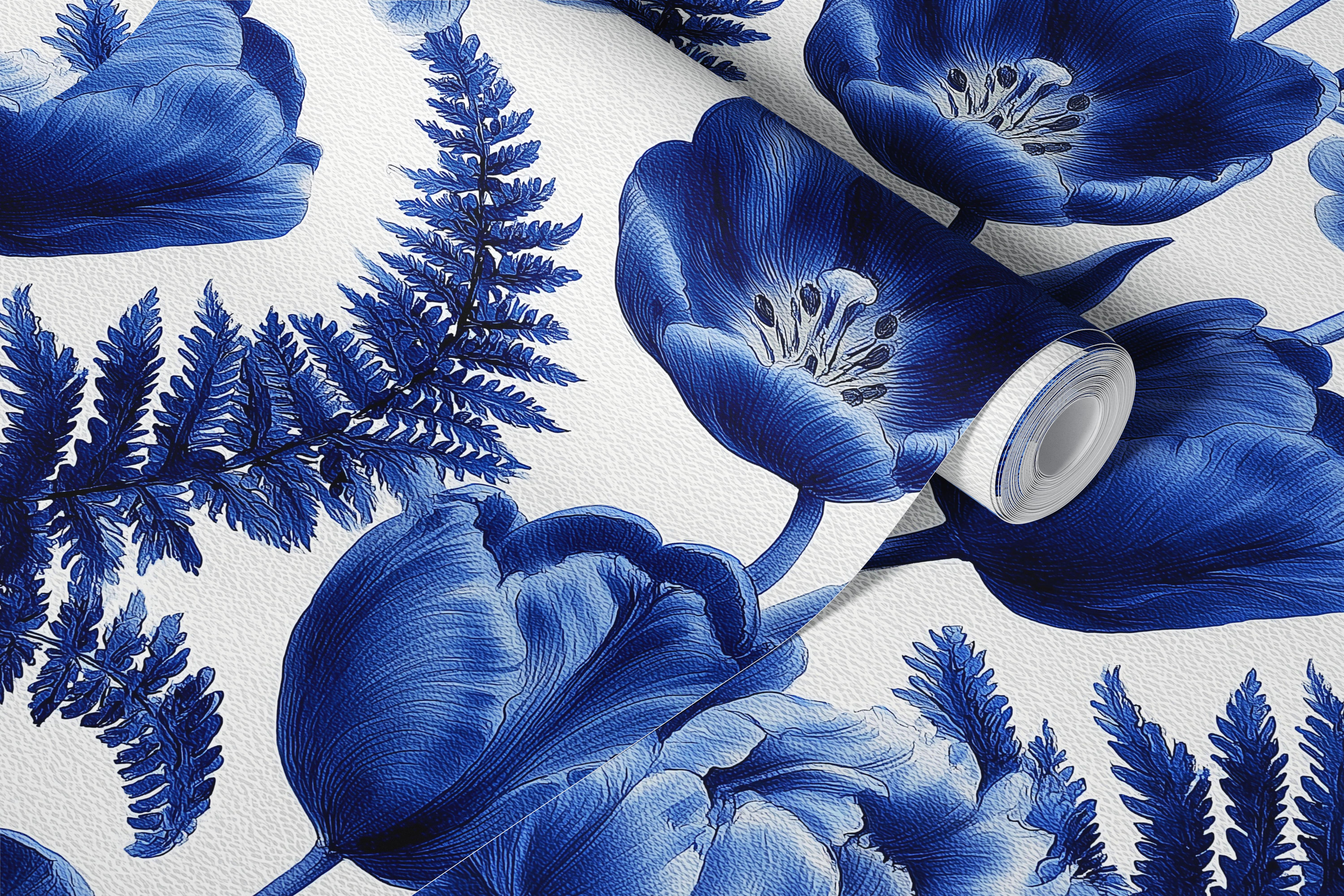 Blue floral wallpaper in a stylish room