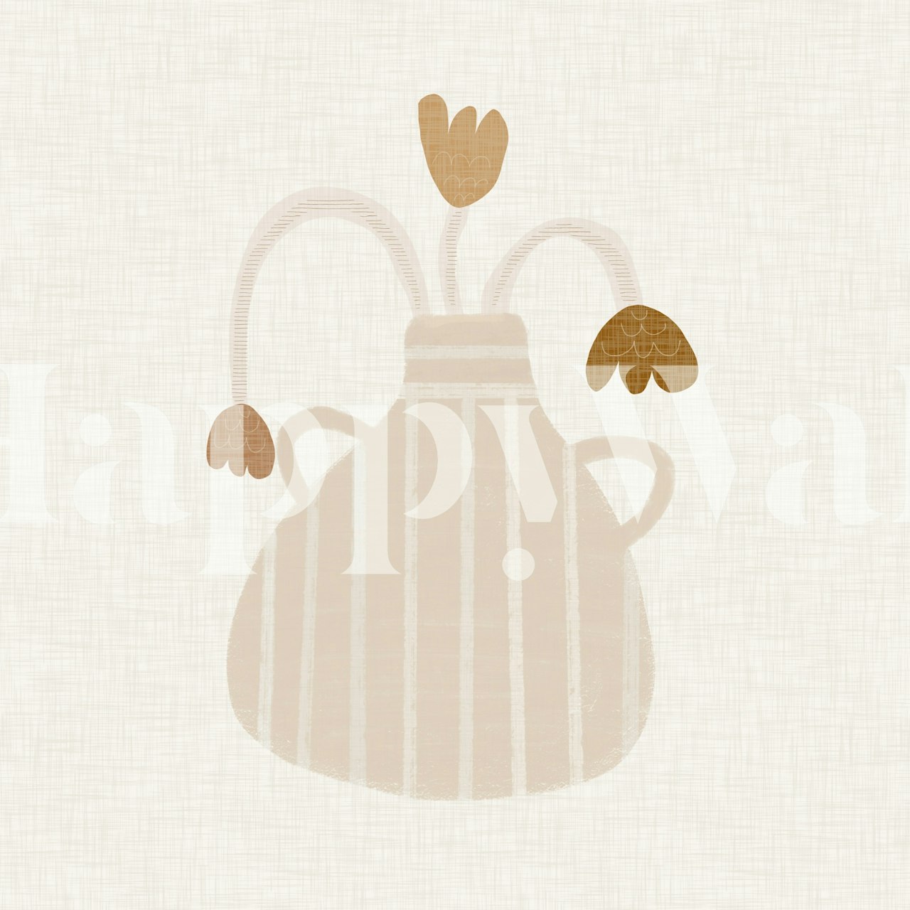 Beige floral vase with brown flowers on textured wallpaper