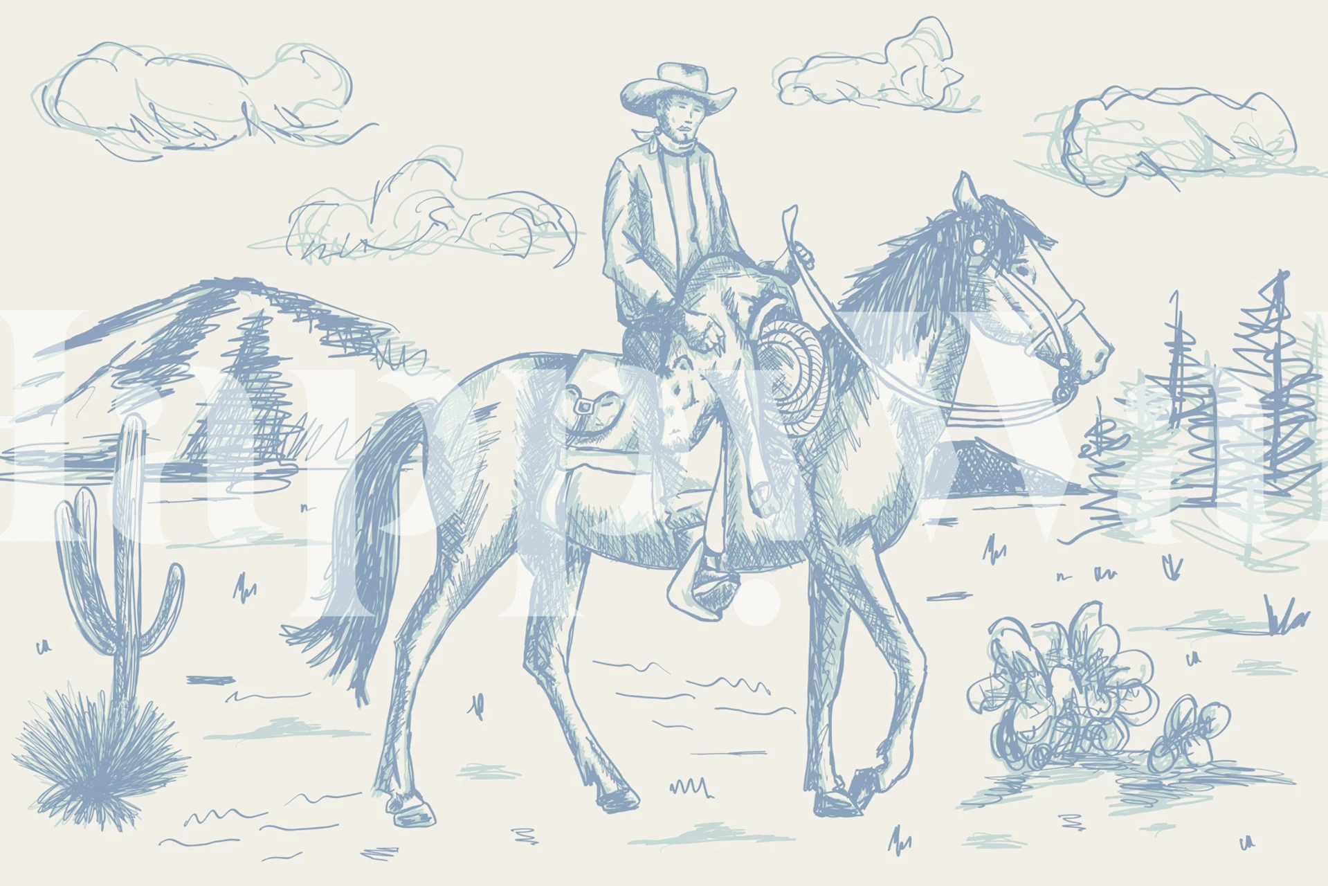 Blue Frontier Journey wallpaper design in a room