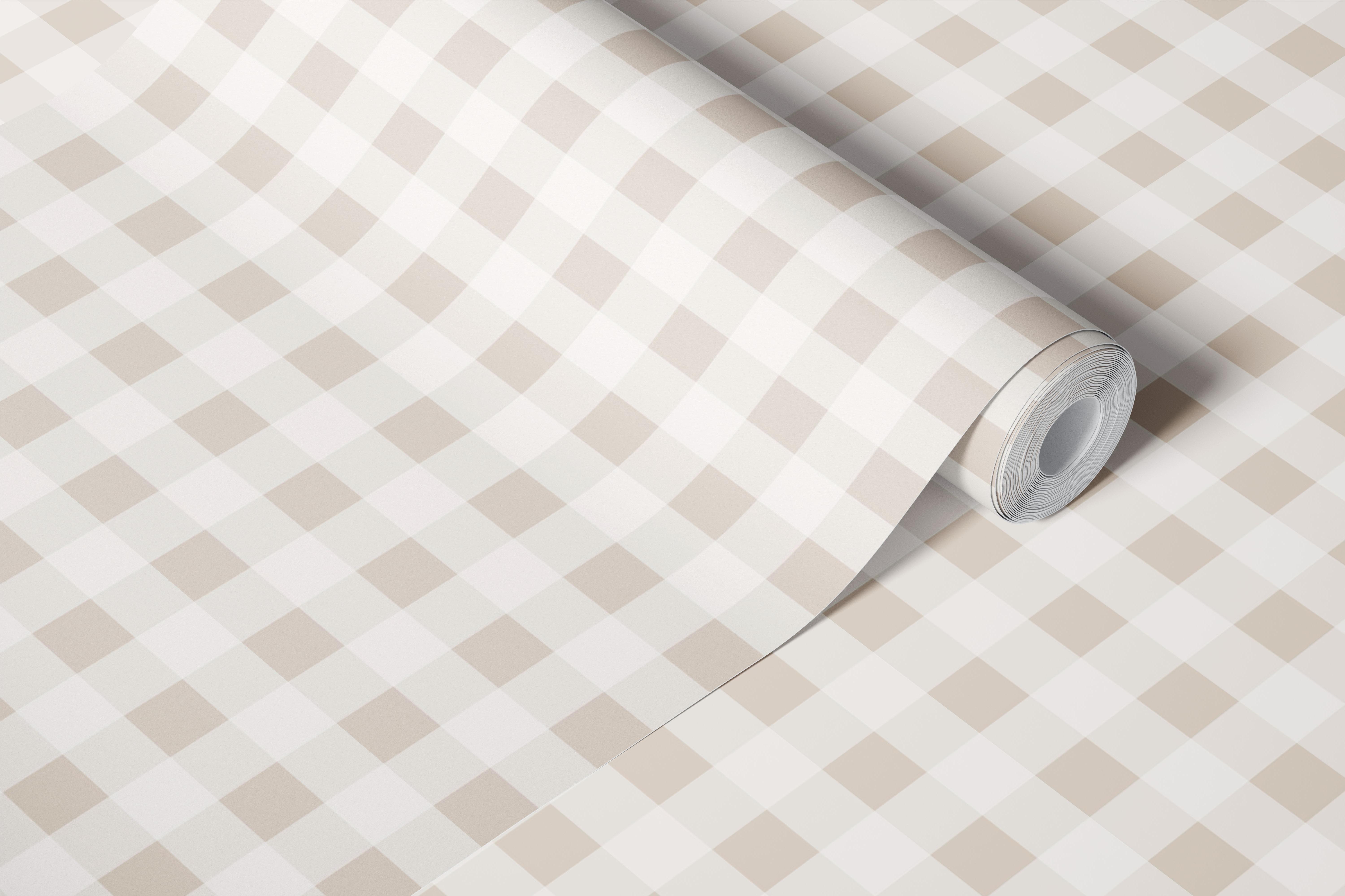 Beige and white checkered pattern wallpaper