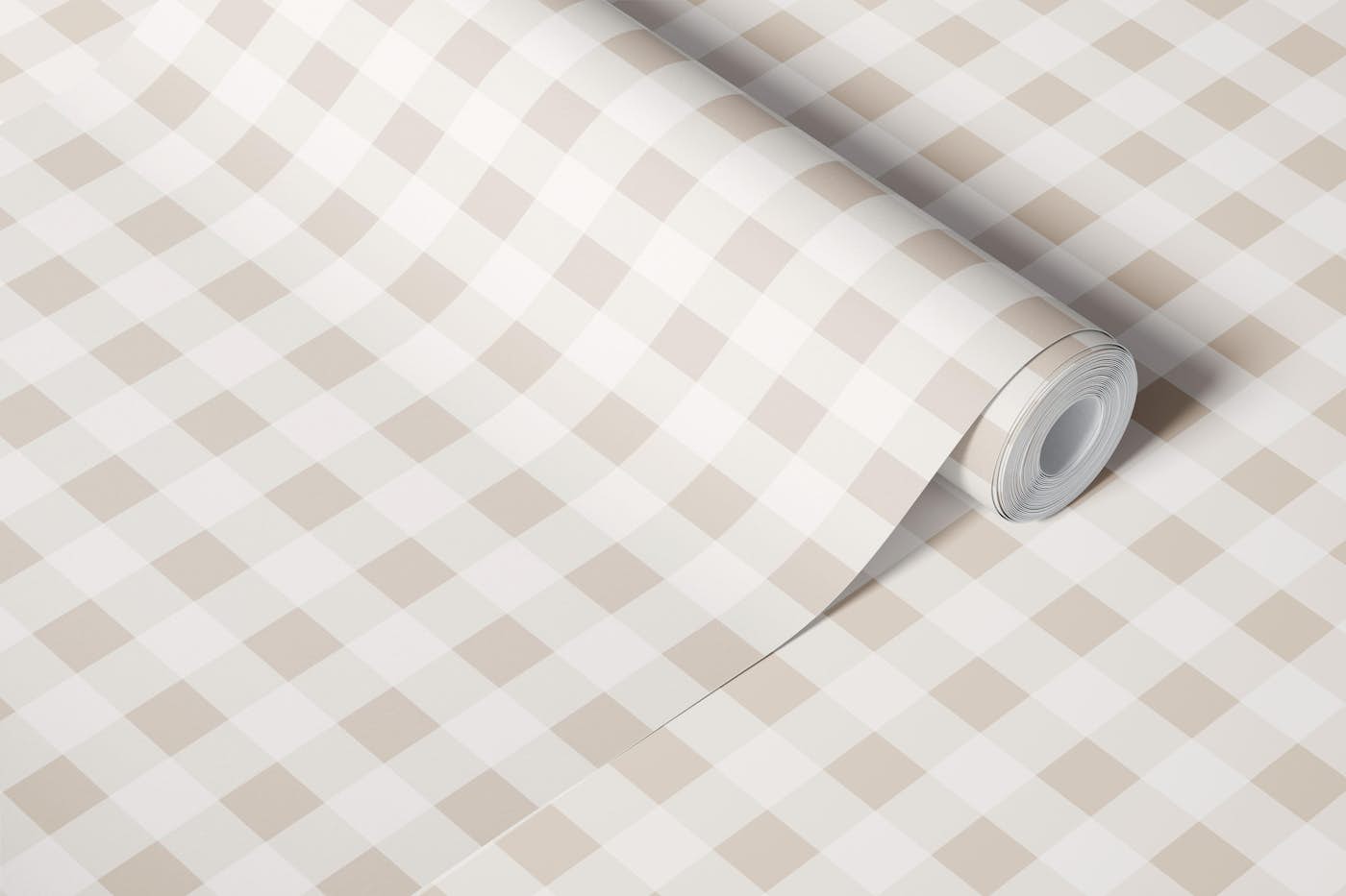Gingham Charm In Beige wallpaper roll
