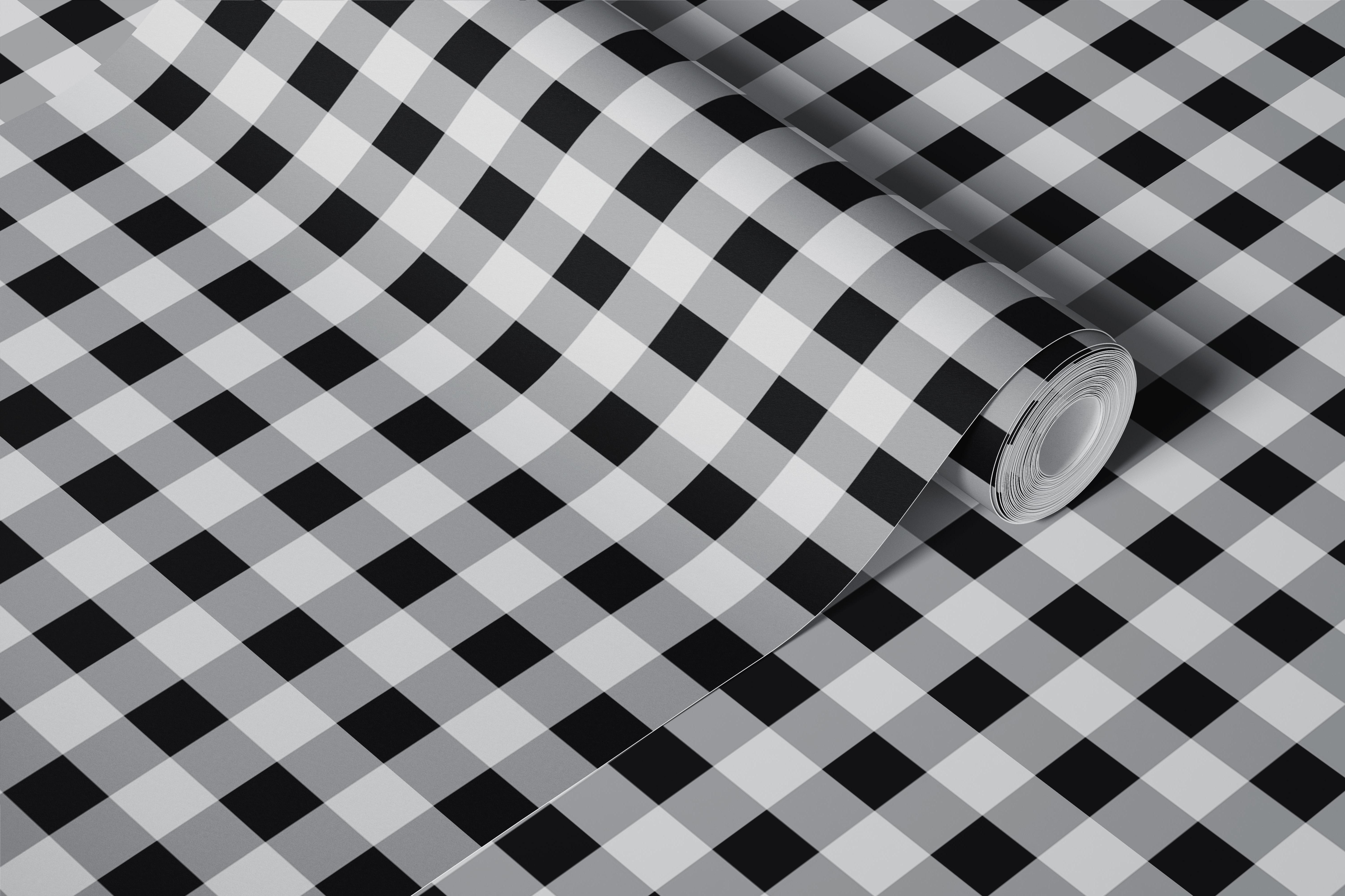 Papel pintado Checkered Charm In Black en una habitación