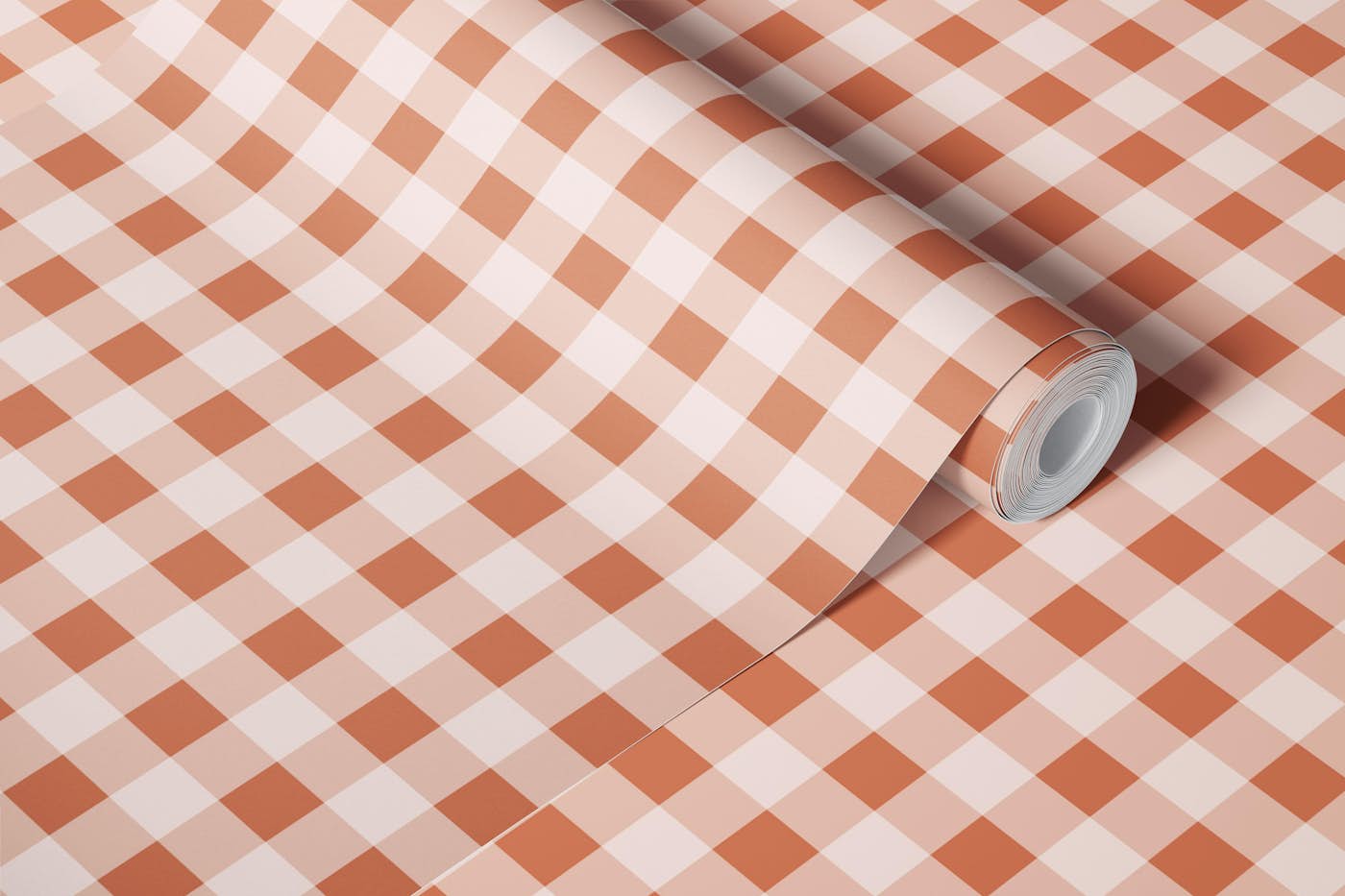 Gingham Charm In Terracotta wallpaper roll