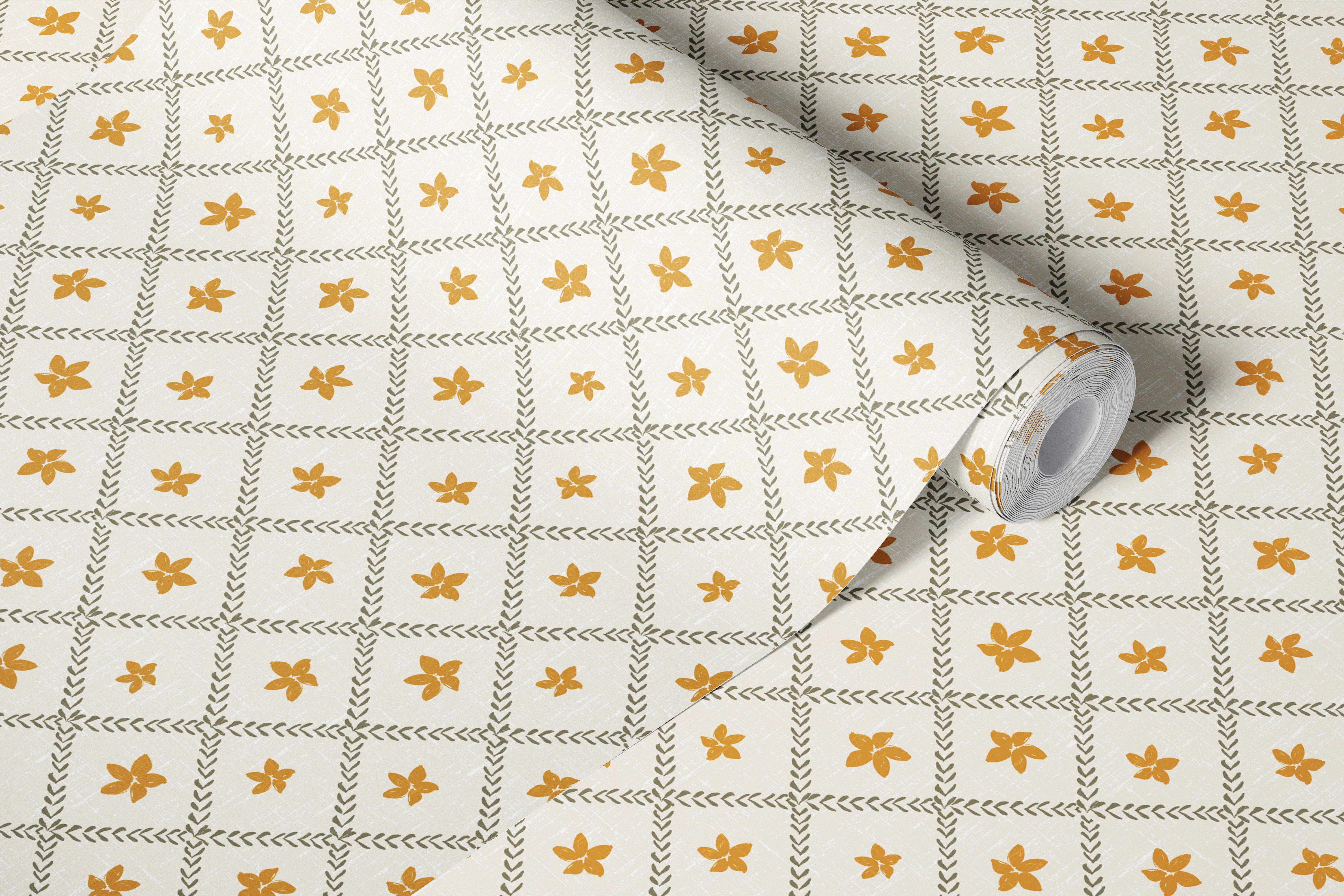 Floral Lattice Elegance wallpaper in a room