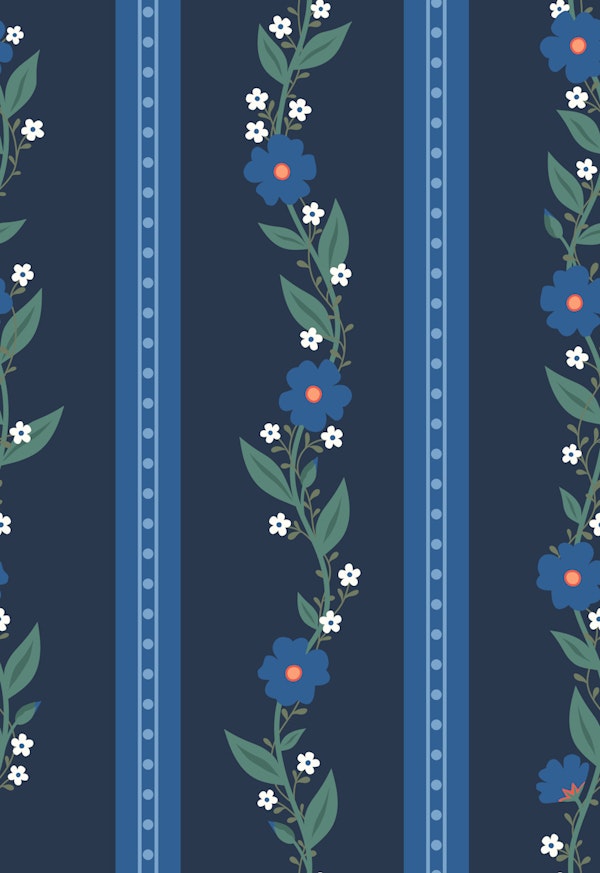 Trailing Floral stripes - blue on navy small
