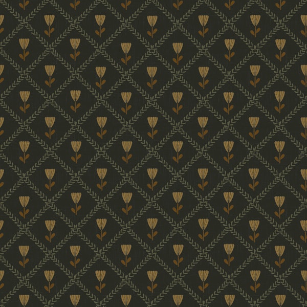 Deep Olive Floral Lattice