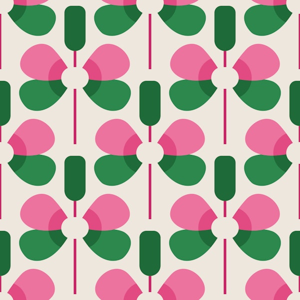 Retro Floral Geometry Pink Green