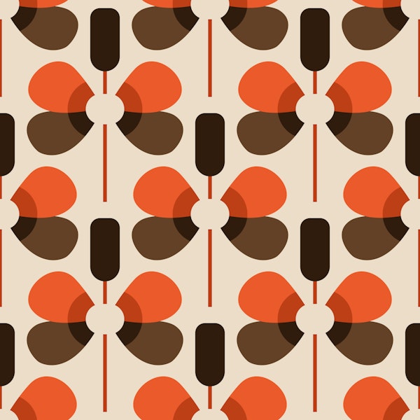 Retro Floral Geometry Terracotta Brown