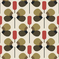 Retro Floral Geometry Khaki Red wallpaper