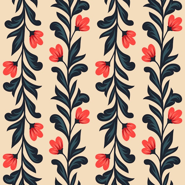 Climbing flowers stripes Vibrant Red