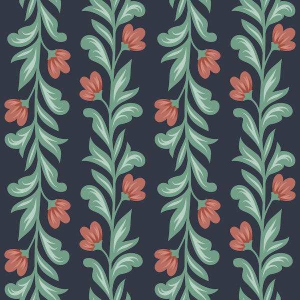 Climbing flowers stripes Red on Navy