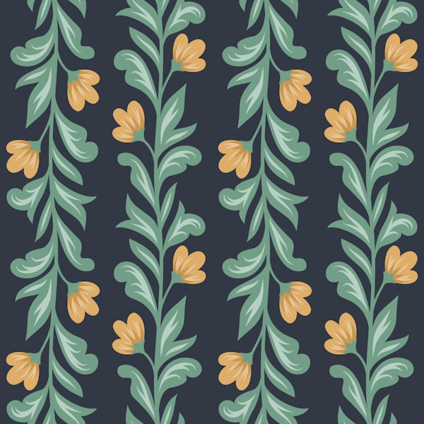 Climbing flowers stripes Yellow on Navy