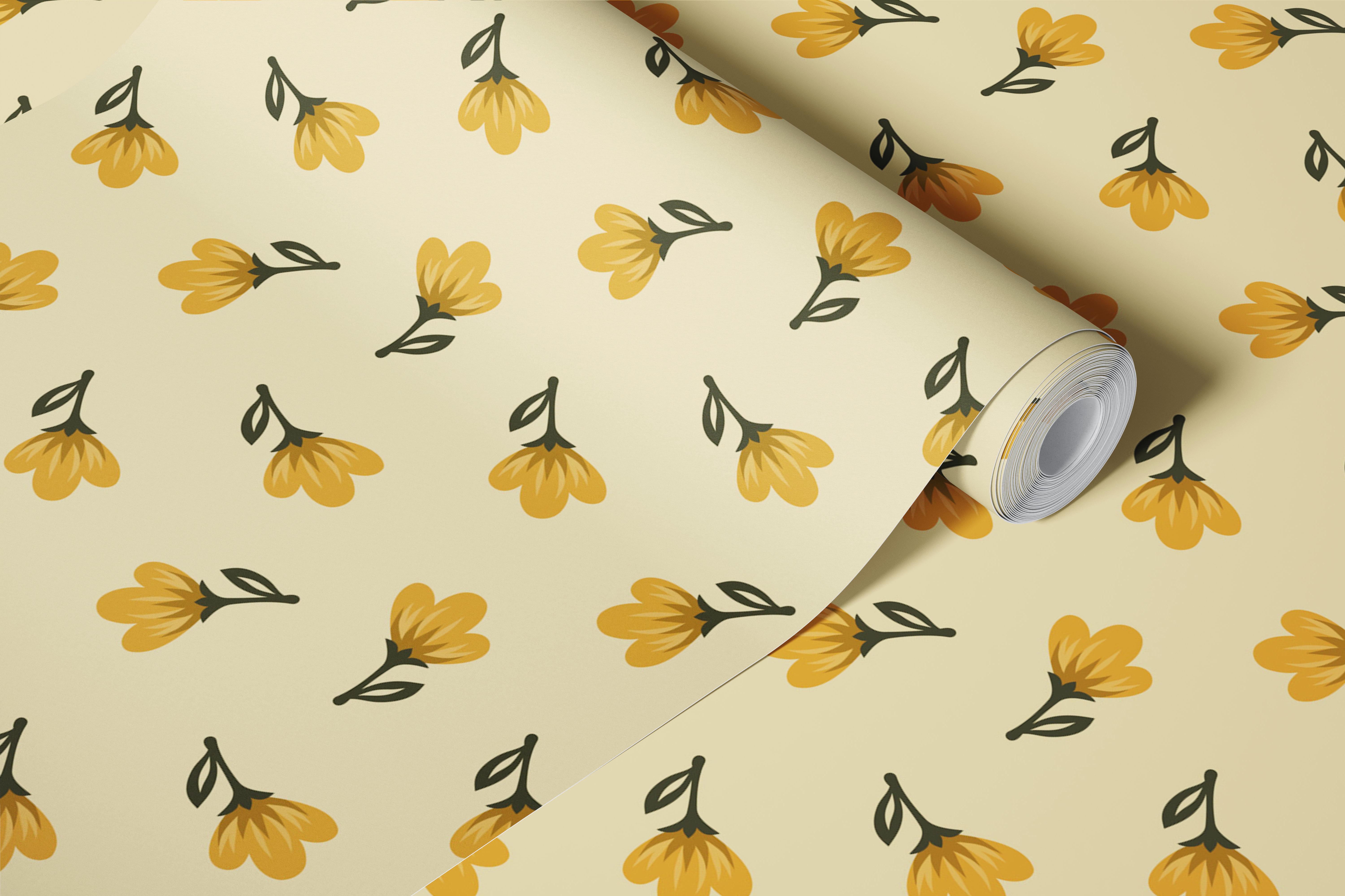 Ditsy Yellow Blossoms wallpaper in a room
