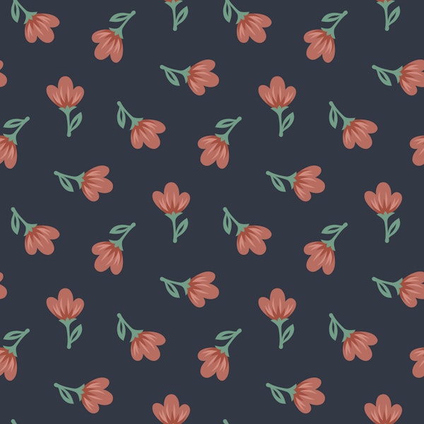 Ditsy Red Blossoms on Navy