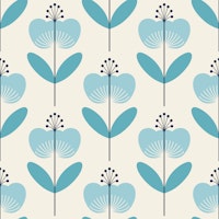 Mid-Century Floral Charm Blue behang
