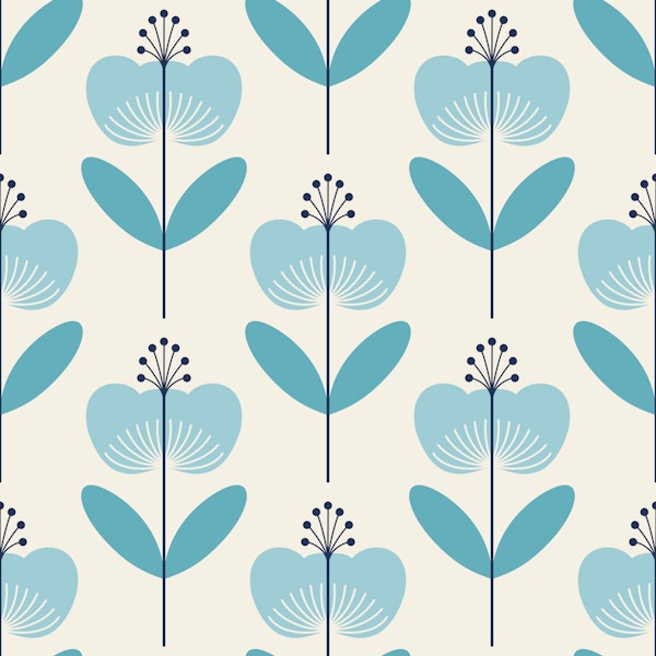 Mid-Century Floral Charm Blue