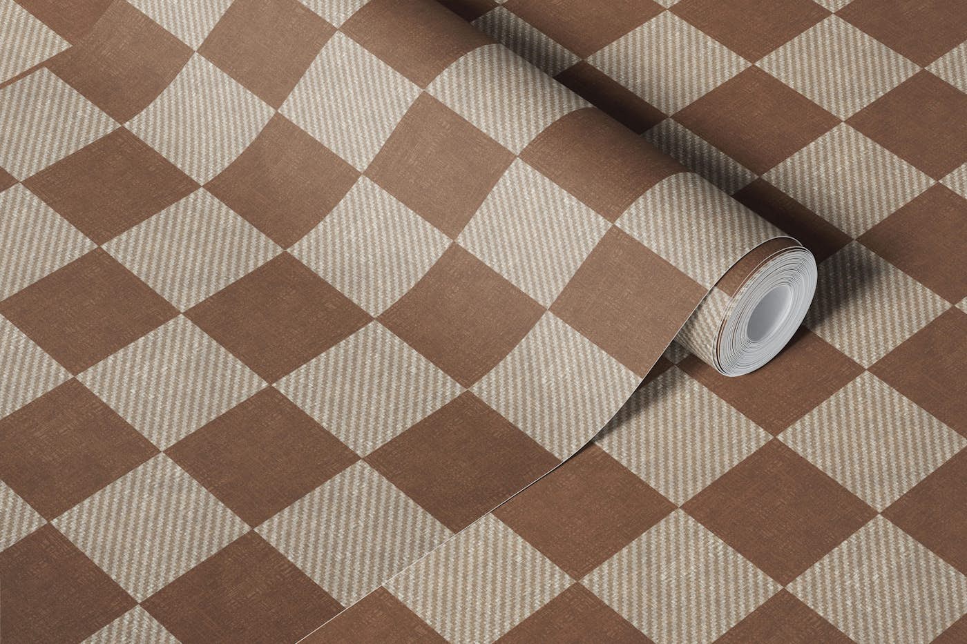 Toffee Raffia Checkerboard wallpaper roll