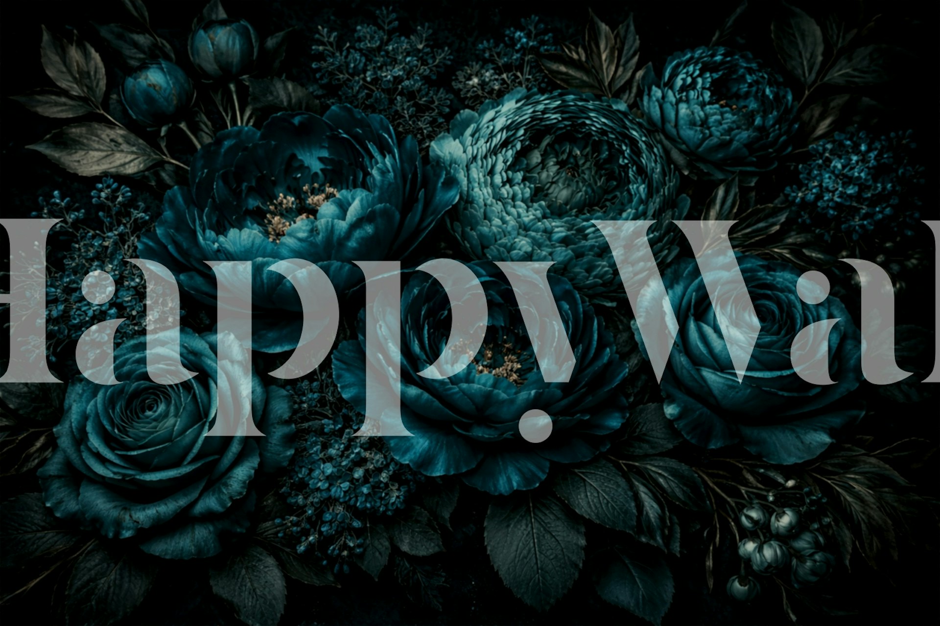 Deep emerald roses and floral elements on dark background wallpaper