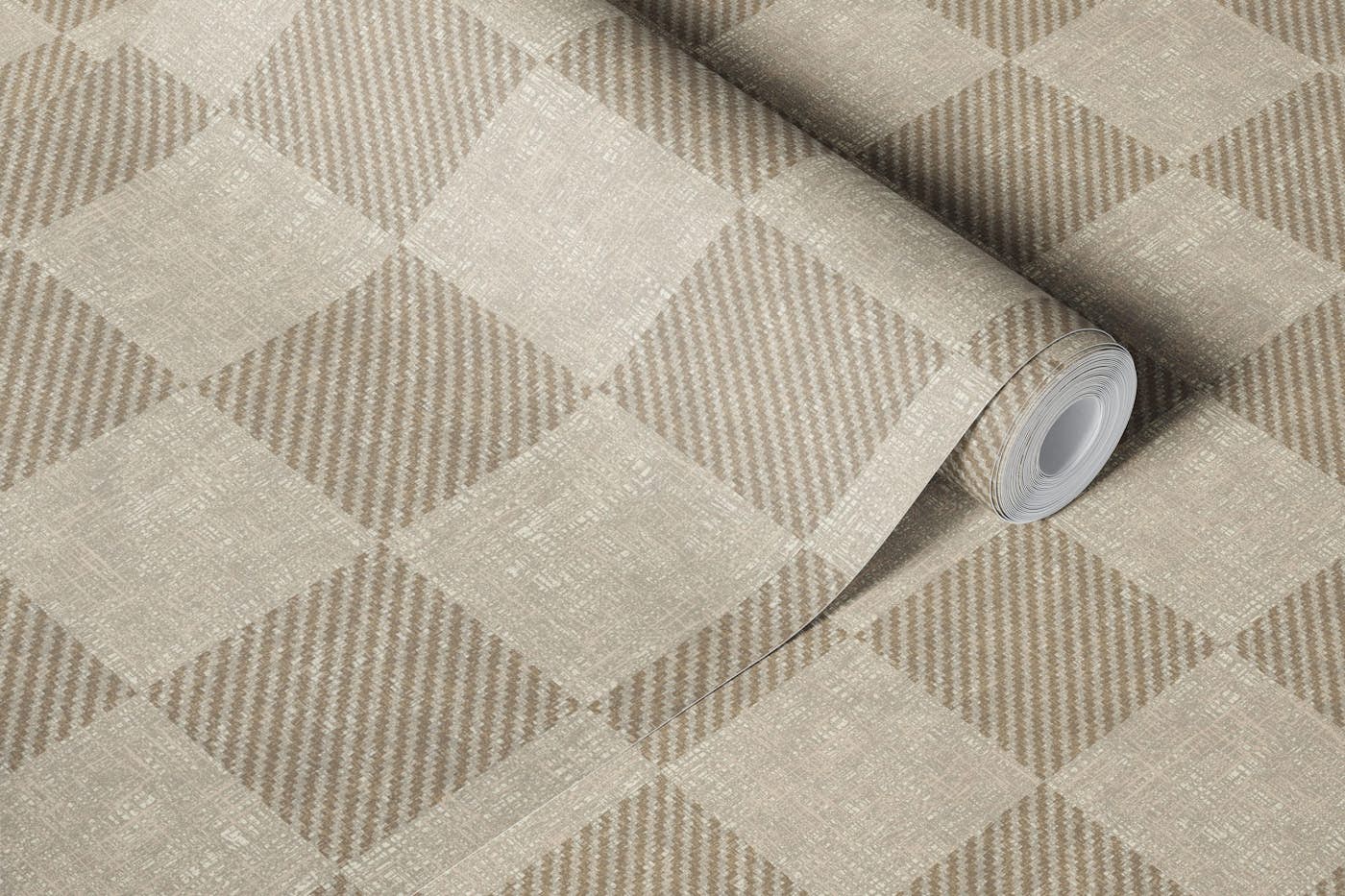 Warm Stone Beige Raffia Checkerboard wallpaper roll