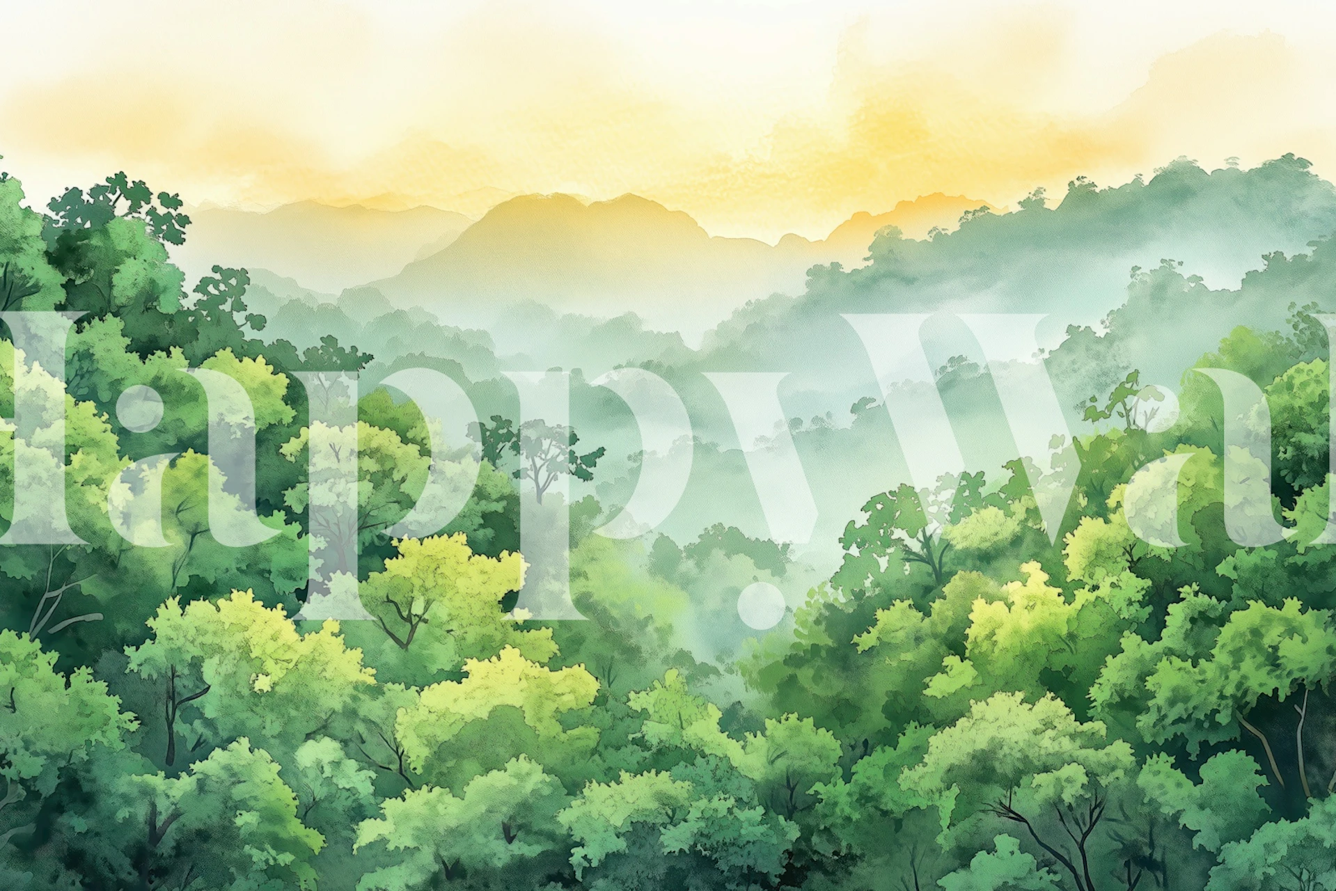 Misty Jungle Sunrise tapetti huoneessa