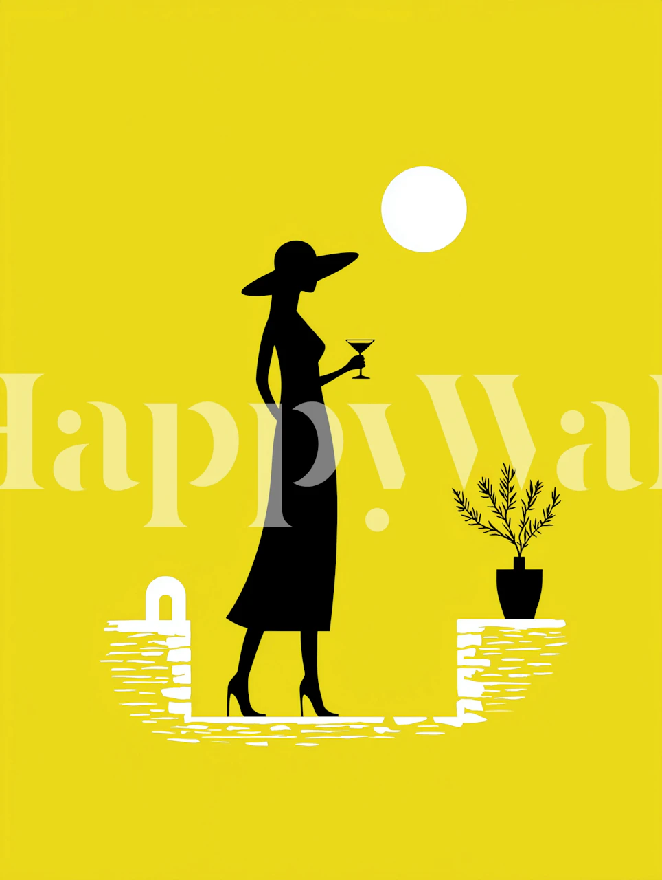 Chic silhouette sunset wallpaper in a room