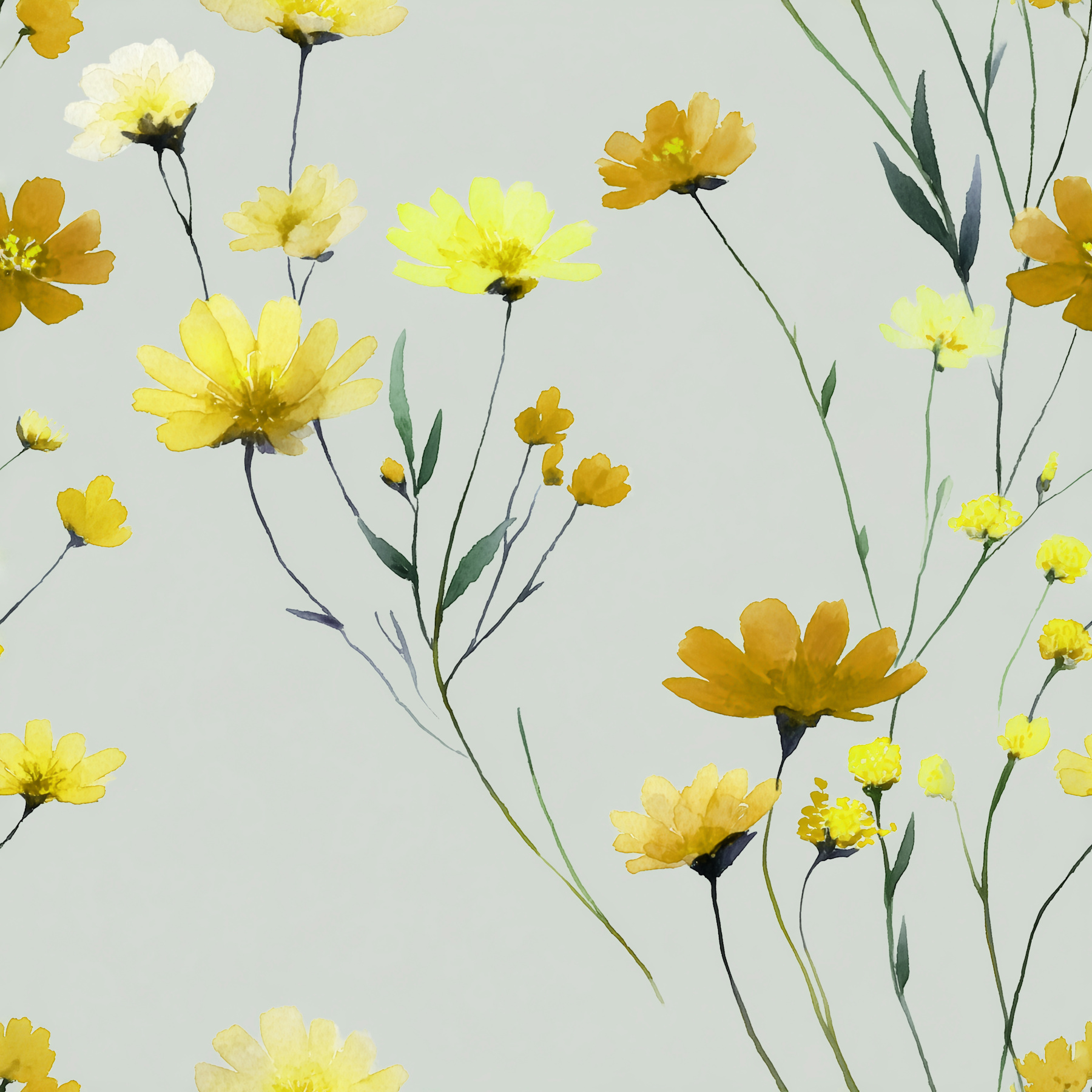 Wildflower Whimsy Yellow Wallpaper