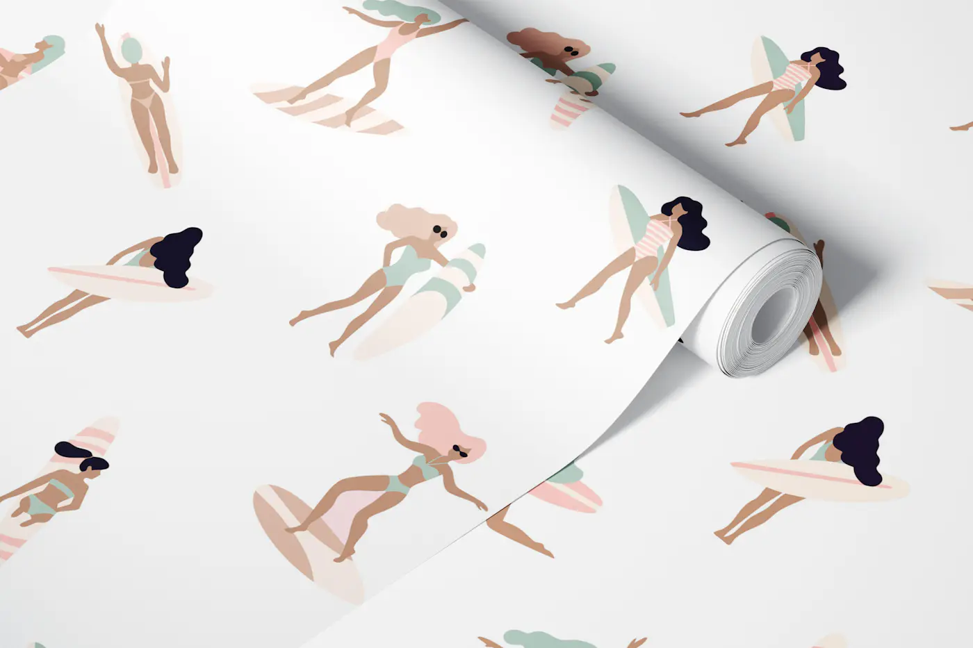 Minimalist Boho Surfer Girls wallpaper roll