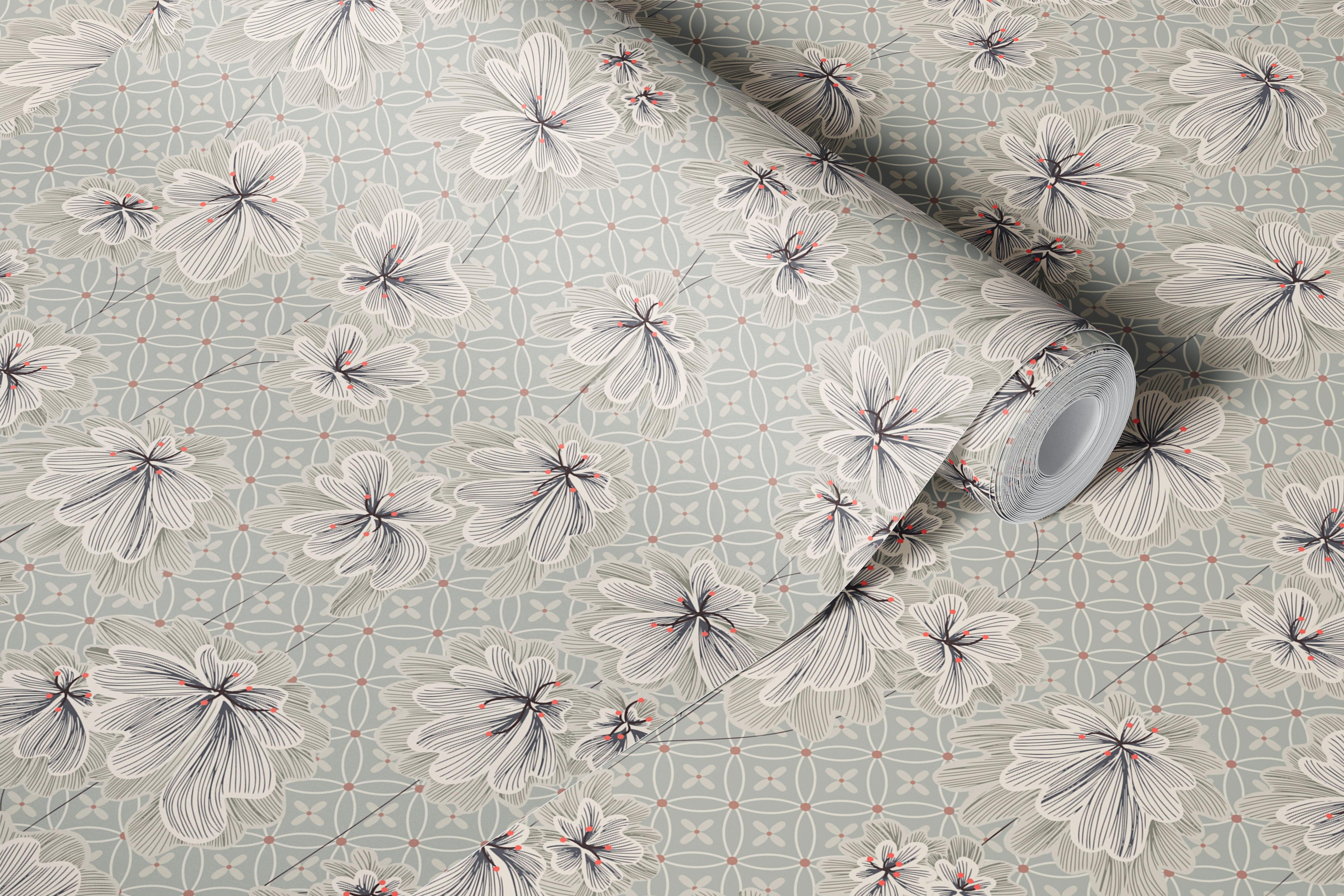 floral patterned wallpaper in soft pastel colors