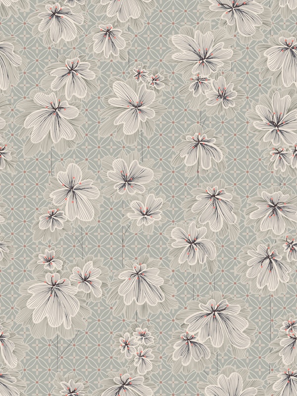 Patterned Japandi Flowers warm grey