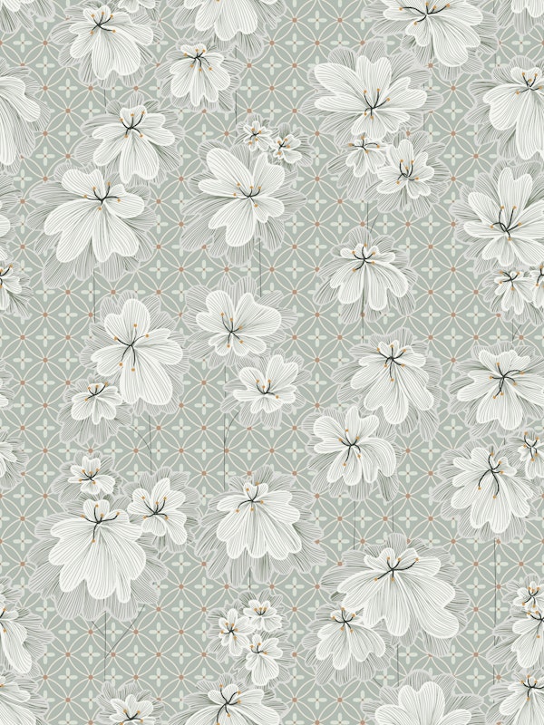 Patterned Japandi Flowers sage green