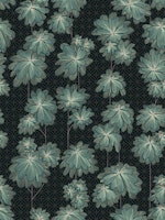 Patterned Japandi Flowers dark teal wallpaper
