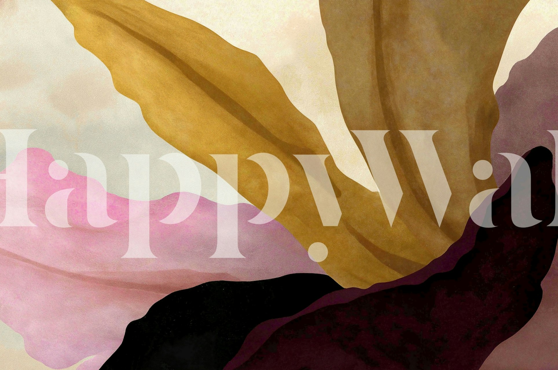 Colorful abstract flower shapes in pink, gold, black wallpaper