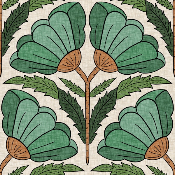 Mint Celadon Poppies - Arts & Crafts